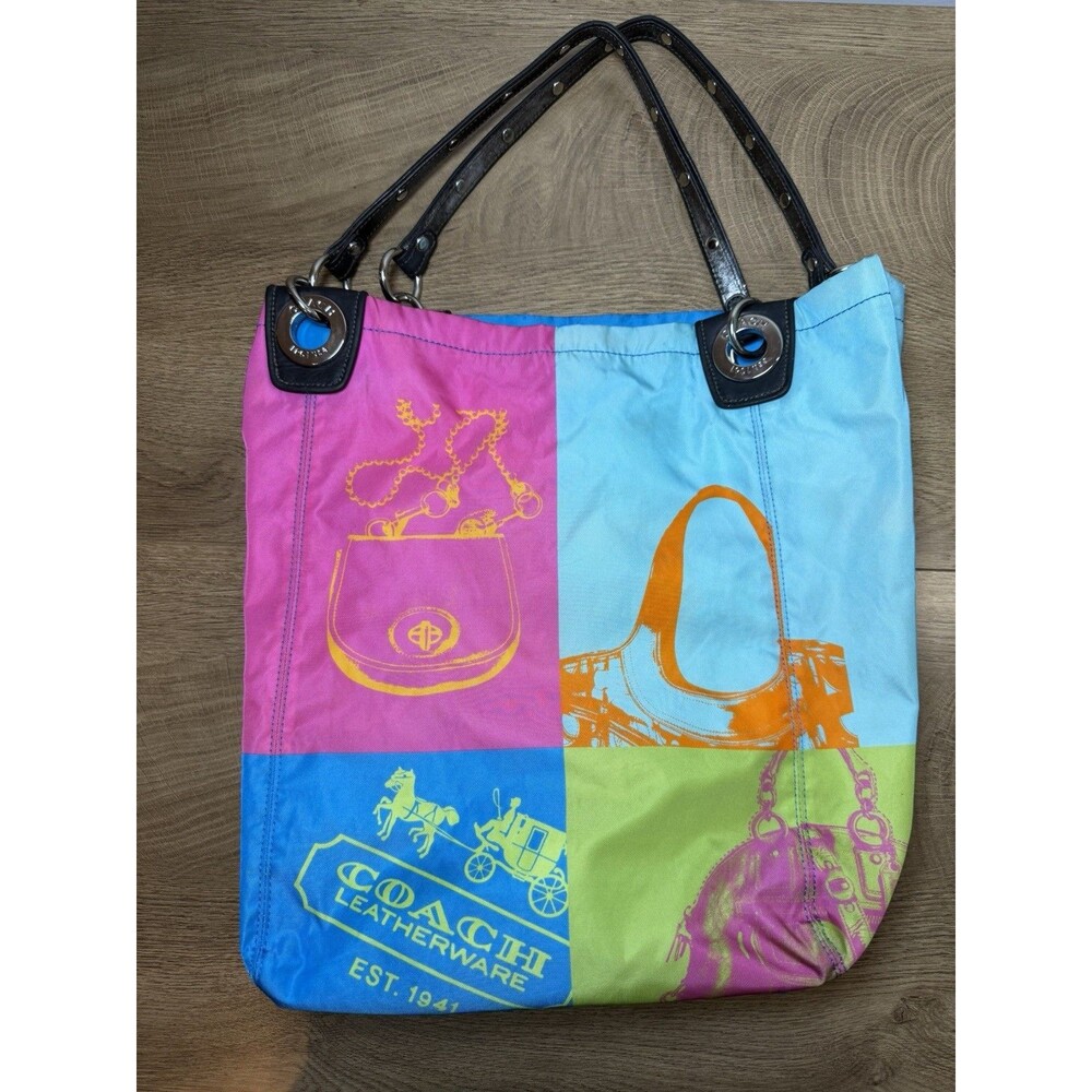 Coach G0873-13054 Limited Edition Multicolor Graphic Print Nylon Tote Bag *flaw*